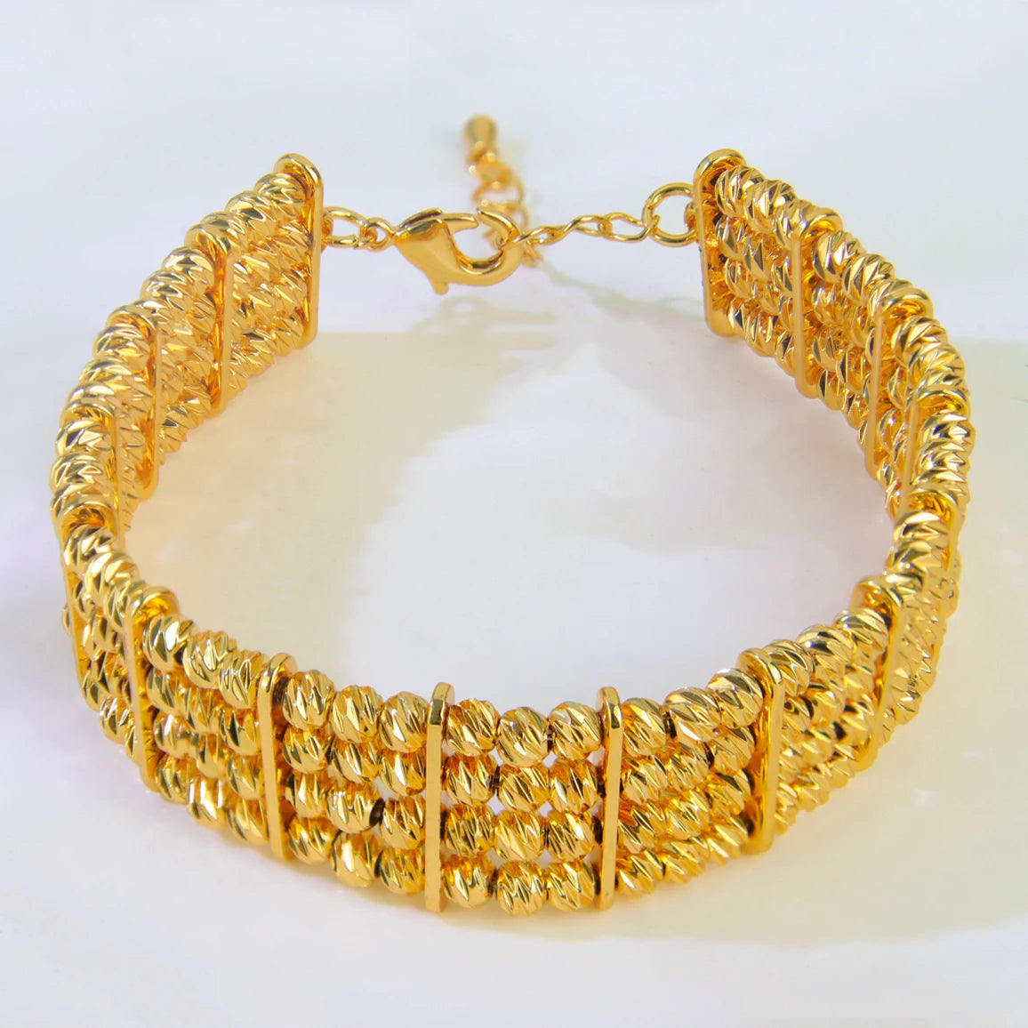 Arabic Fashion Beads Bracelet 24k Gold Plated Ethiopia Bridal Wedding Cuff Bangles Oman Muslim Women Vintage Jewelry