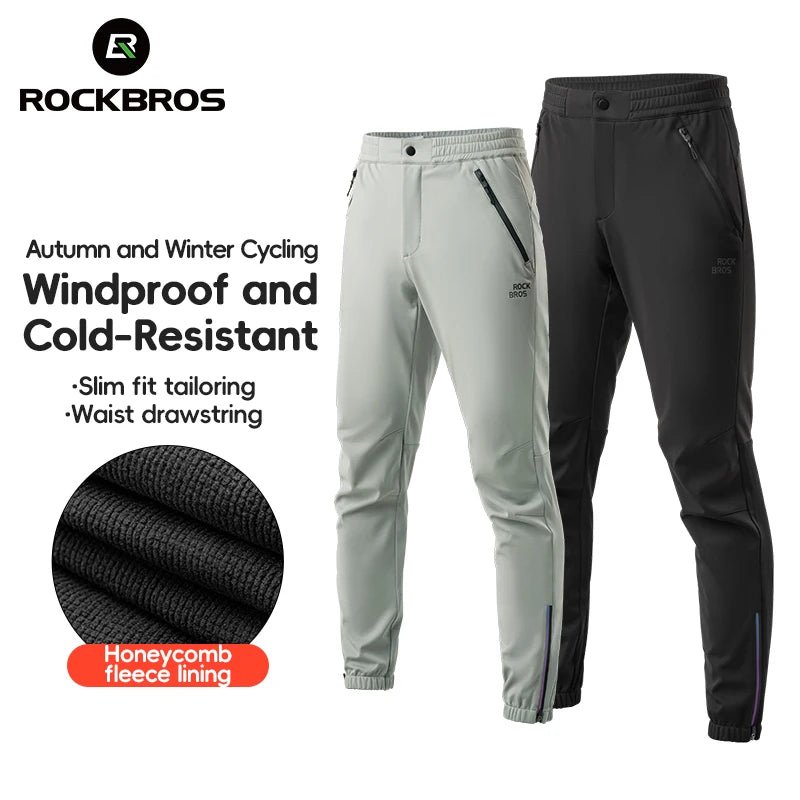 ROCKBROS Cycling Pants Autumn Winter Casual Windproof Fleece-lined Long Pants Riding Fitness Trousers Outdoor Warmth Pants