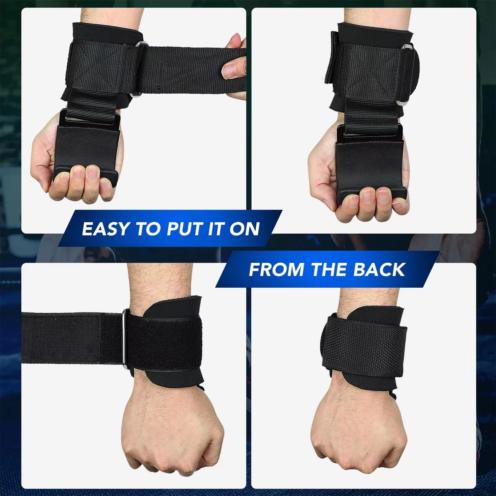 2pcs Heavy Duty Lifting Hooks with Wrist Support Straps for Pull-Ups and Deadlifts, Gym Fitness Grip Gear for Men and Women