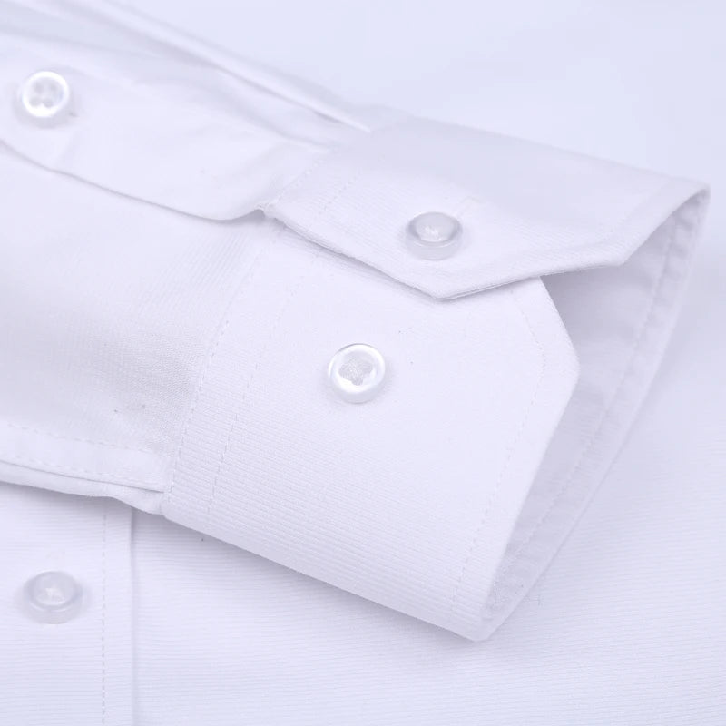 High Quality Free Ironing Men Dress Long Sleeve Shirt 100% Pure Cotton New Solid Male Regular Fit Business Shirt White Blue