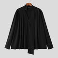 INCERUN Men Shirt Solid V Neck Long Sleeve Pleated Loose Men Clothing Streetwear Korean Style Fashion Casual Tops Male Shirts