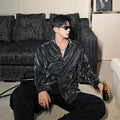 Fashion Future Sense Liquid Metal Polarized Light Shiny Long Sleeve Shirt Men Night Club Elegant Casual Shirts Stage Costume