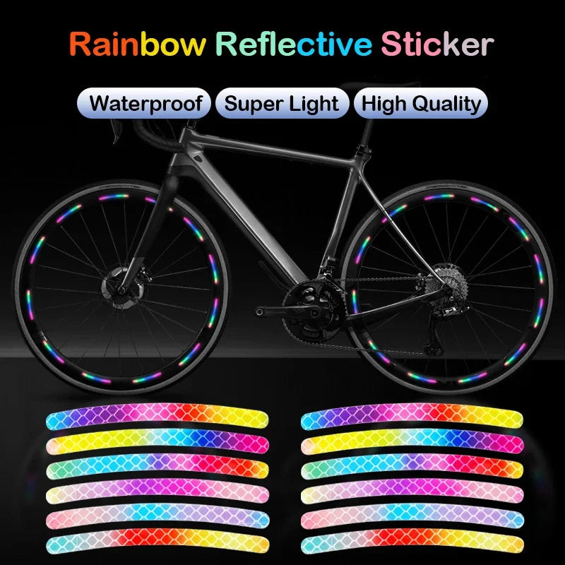 20/40pcs Bicycle Reflective Sticker for Bike Wheels Rainbow Red White Sticker for Car Motocycle Night Safety Warning Sticker