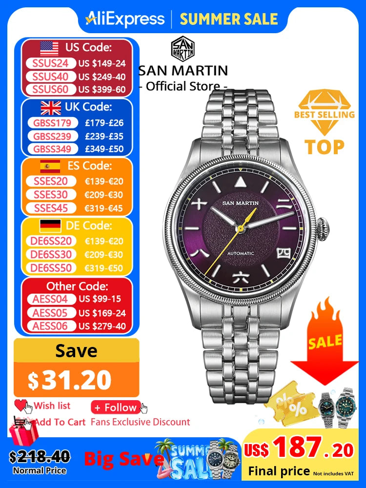 San Martin 39.5mm Men Pilot Watch YN55 Automatic Mechanical Aviation Watches Chinese Style Original Design SN0033 Field Reloj