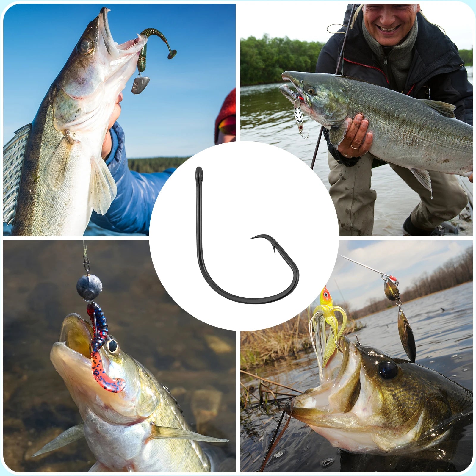 9KM Fishing Hook Inline Circle Hook Barbed Live Bait Hooks High Carbon Steel Wide Gap Hook for Catfish Striped Bass Saltwater