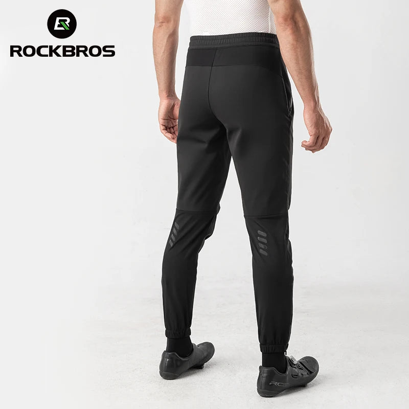 ROCKBROS Autumn Winter Cycling Pants High Elastic Waterproof Windproof Thermal Fleece Trousers Men Cycling Outdoor Sports Pants