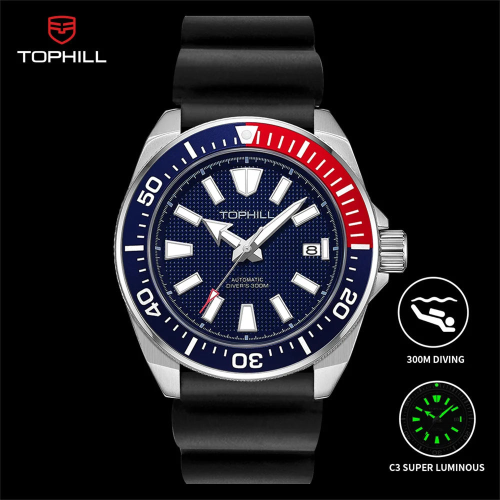 TOPHILL 40mm Automatic Mechanical Watches Men's Diving Watch NH35 Waterproof 30Bar Sapphire Super Luminous Wristwatches TD008G