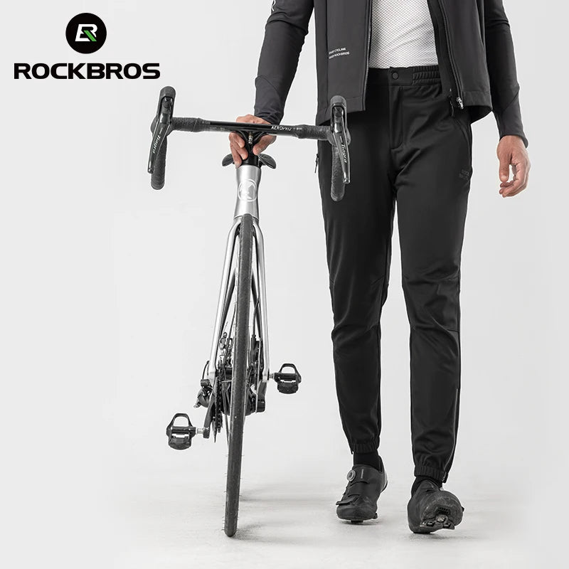 ROCKBROS Cycling Pants Autumn Winter Casual Windproof Fleece-lined Long Pants Riding Fitness Trousers Outdoor Warmth Pants