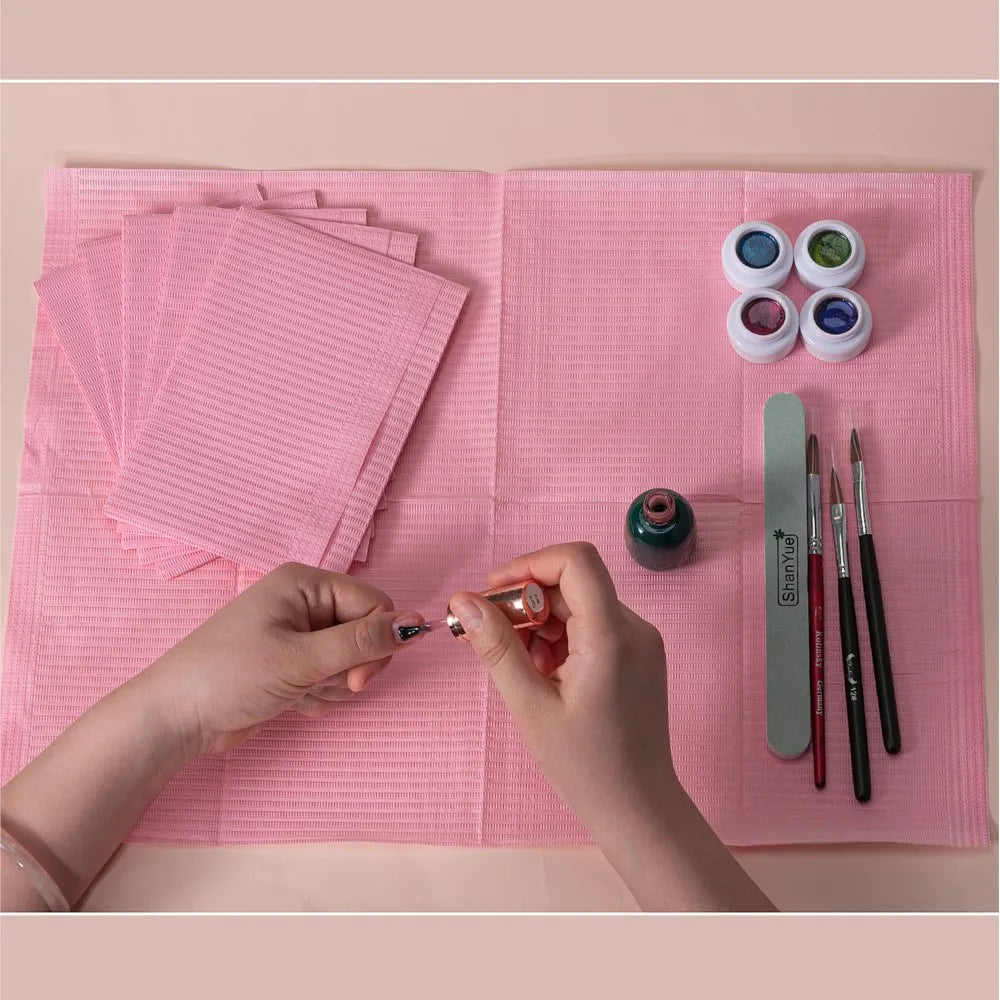20pcs Disposable Table Mat Nail Art Towel White/Pink/Purple Waterproof Nail Paper Clean Pads 3-Layer Protection Manicure Napkins