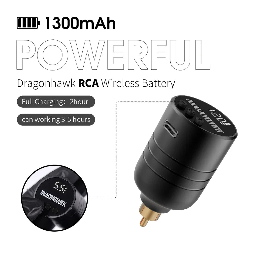 Dragonhawk Wireless Tattoo Battery Fast Charge RCA Connection Rechargeable LCD Screen Tattoo Power Supply Battery