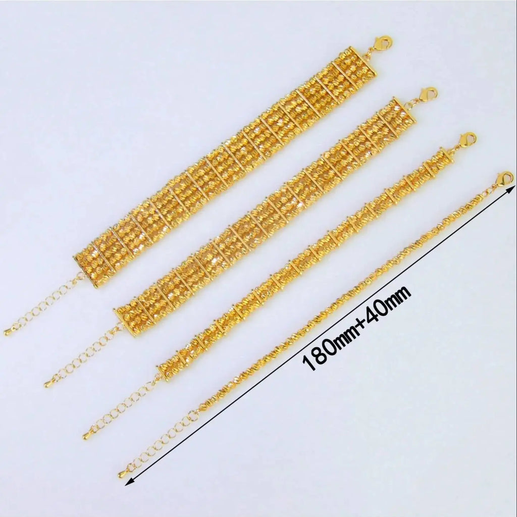 Arabic Fashion Beads Bracelet 24k Gold Plated Ethiopia Bridal Wedding Cuff Bangles Oman Muslim Women Vintage Jewelry