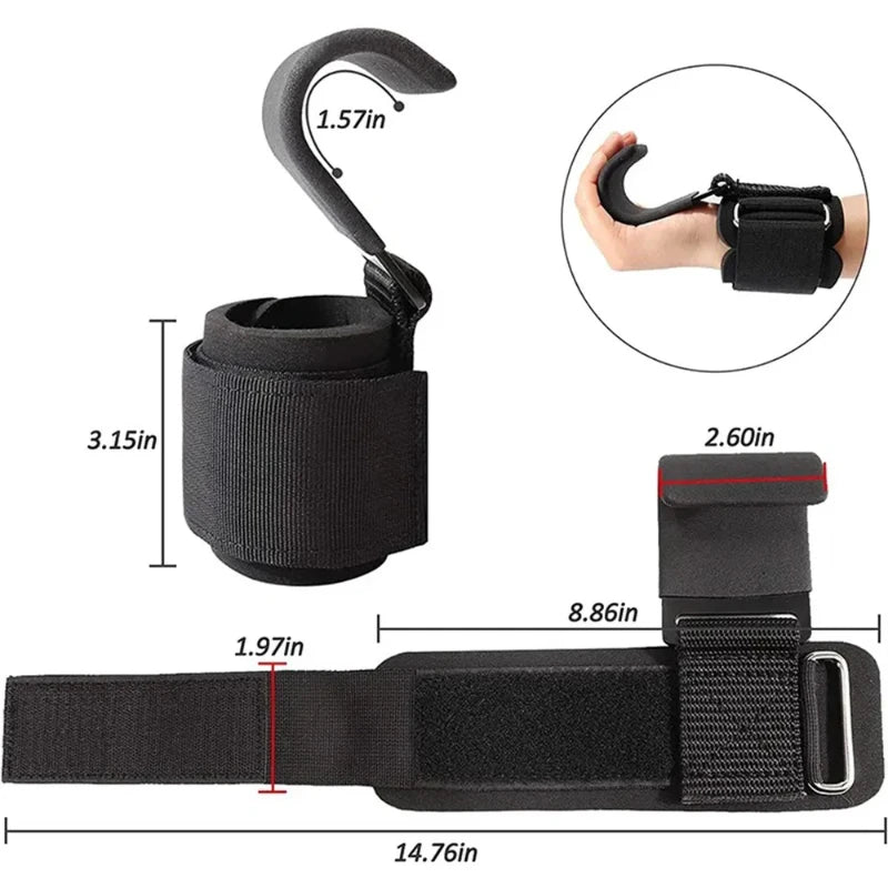 2pcs Heavy Duty Lifting Hooks with Wrist Support Straps for Pull-Ups and Deadlifts, Gym Fitness Grip Gear for Men and Women