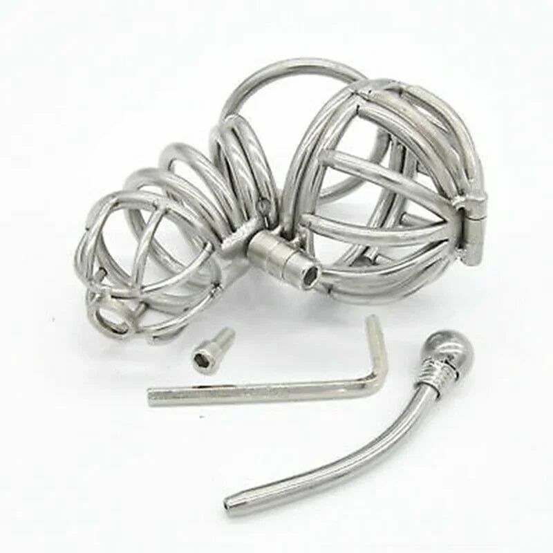 Stainless Steel Male Chastity Device with Urethra Tube Chastity Belt Cock Cage Lockable Virginity Penis Ring Penis Men A071