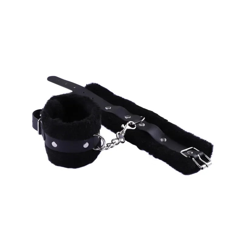 Adjustable Leather Handcuffs Soft Blindfold Bondage Set Anal Plug Adult Toy For Women Men Couples Game
