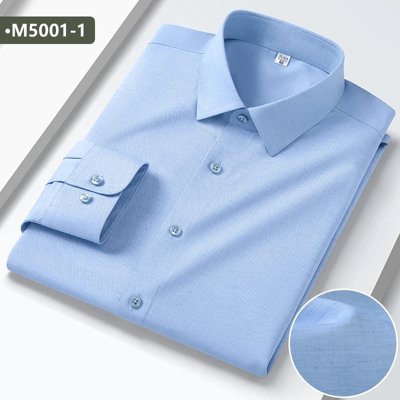 Modal 23.2% Linen 7.8% Polyester67.5% Spandex1.7% Anti-wrinkle Men's Shirts Long Sleeve Casual Short Sleeve Shirts for Men White
