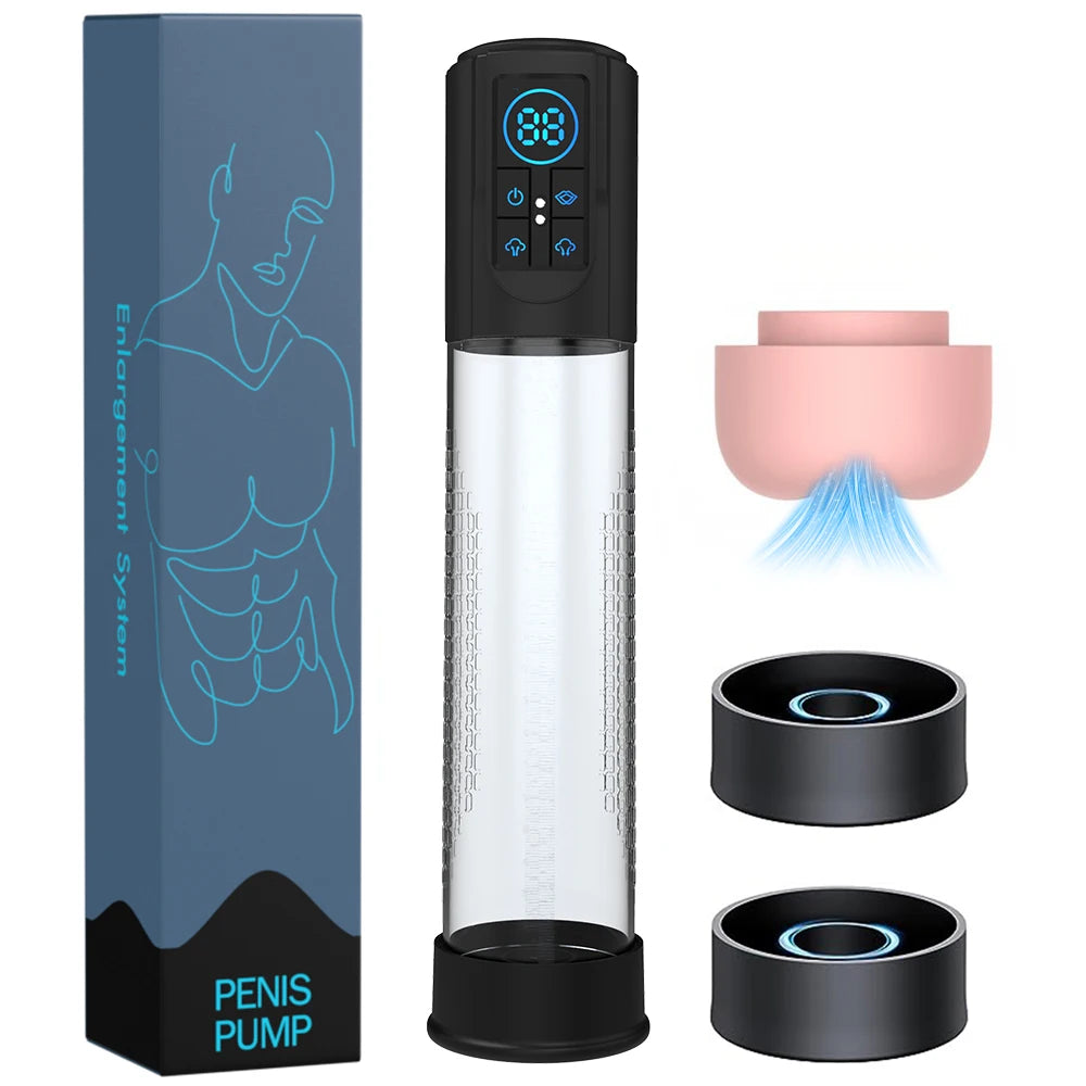 IPX7 Waterproof Electric Penis Pump for Enlargement Man Vacuum Pump Enlargement Extend Pump 4 Suction Levels 2 Silicone Sleeves