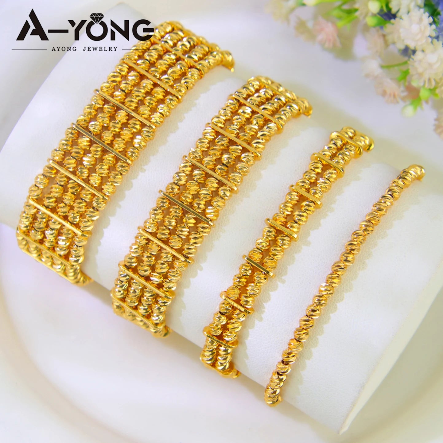 Arabic Fashion Beads Bracelet 24k Gold Plated Ethiopia Bridal Wedding Cuff Bangles Oman Muslim Women Vintage Jewelry