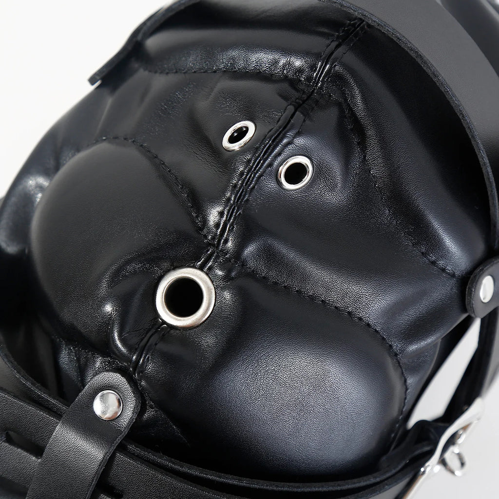 BDSM Adult Cosplay Games PU Leather Black Mask Hood Halloween Party Bondage Face Cover Sexy Fetish Full Head Hood With Lock