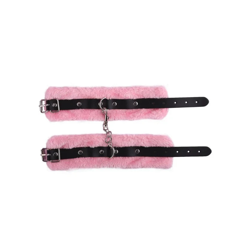 Adjustable Leather Handcuffs Soft Blindfold Bondage Set Anal Plug Adult Toy For Women Men Couples Game