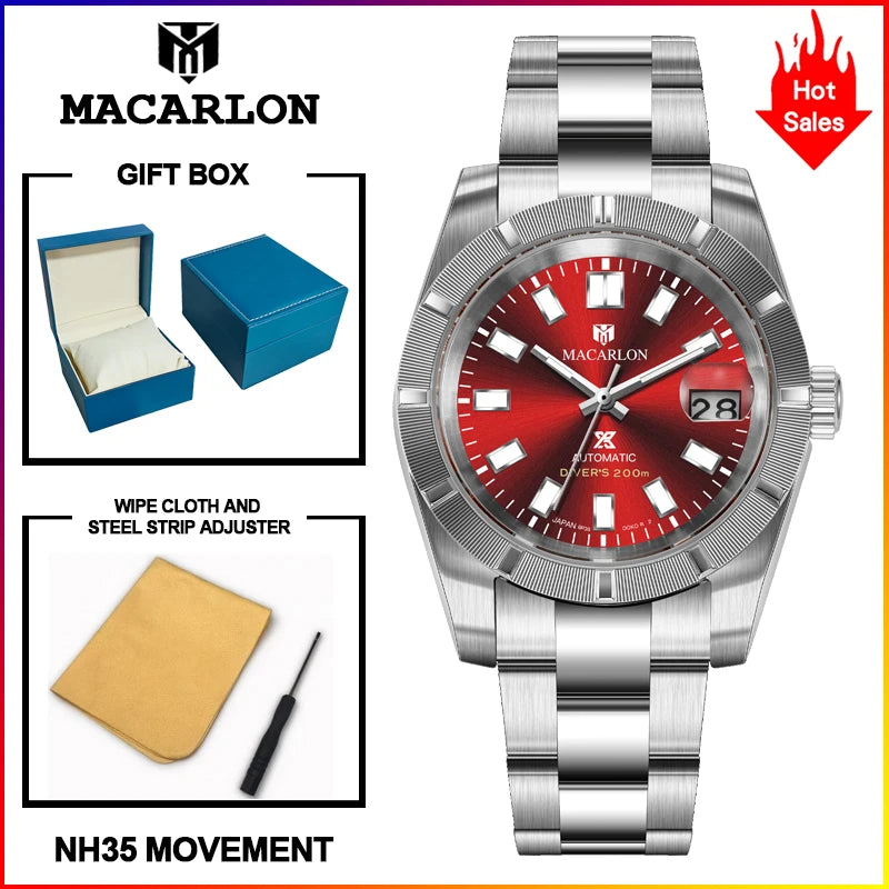 New MACARLON Design 38mm Mechanical Watch Men Sapphire Glass Luminous Stainless Steel Waterproof China NH35 Automatic Watch