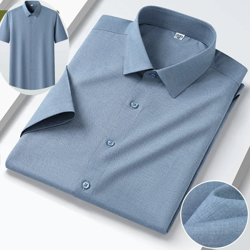 Modal 23.2% Linen 7.8% Polyester67.5% Spandex1.7% Anti-wrinkle Men's Shirts Long Sleeve Casual Short Sleeve Shirts for Men White