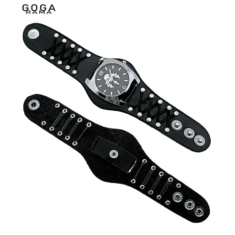 New Black Button Skull Head Motorcycle Heavy Metal Style Quartz Men's Watch Casual Waterproof Watch Birthday Gift