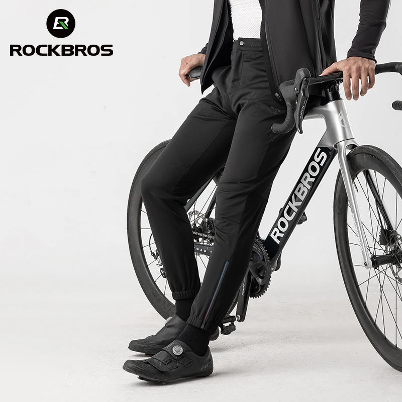 ROCKBROS Autumn Winter Cycling Pants High Elastic Waterproof Windproof Thermal Fleece Trousers Men Cycling Outdoor Sports Pants