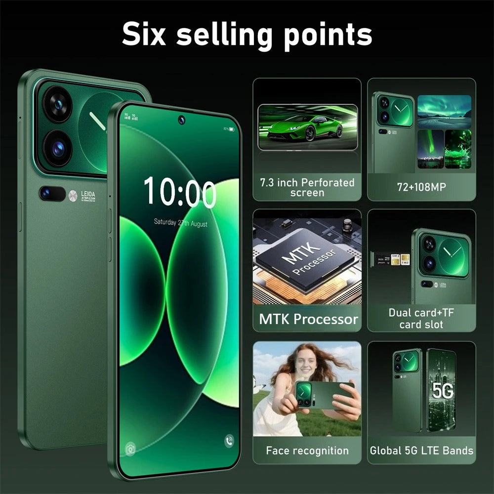 New M17 Pro Max Smartphone 5G 7.3HD Android Mobile Phones 22G+2TB Cellphone Dual SIM 7800mAh Cell Phone Unlocked Global Version