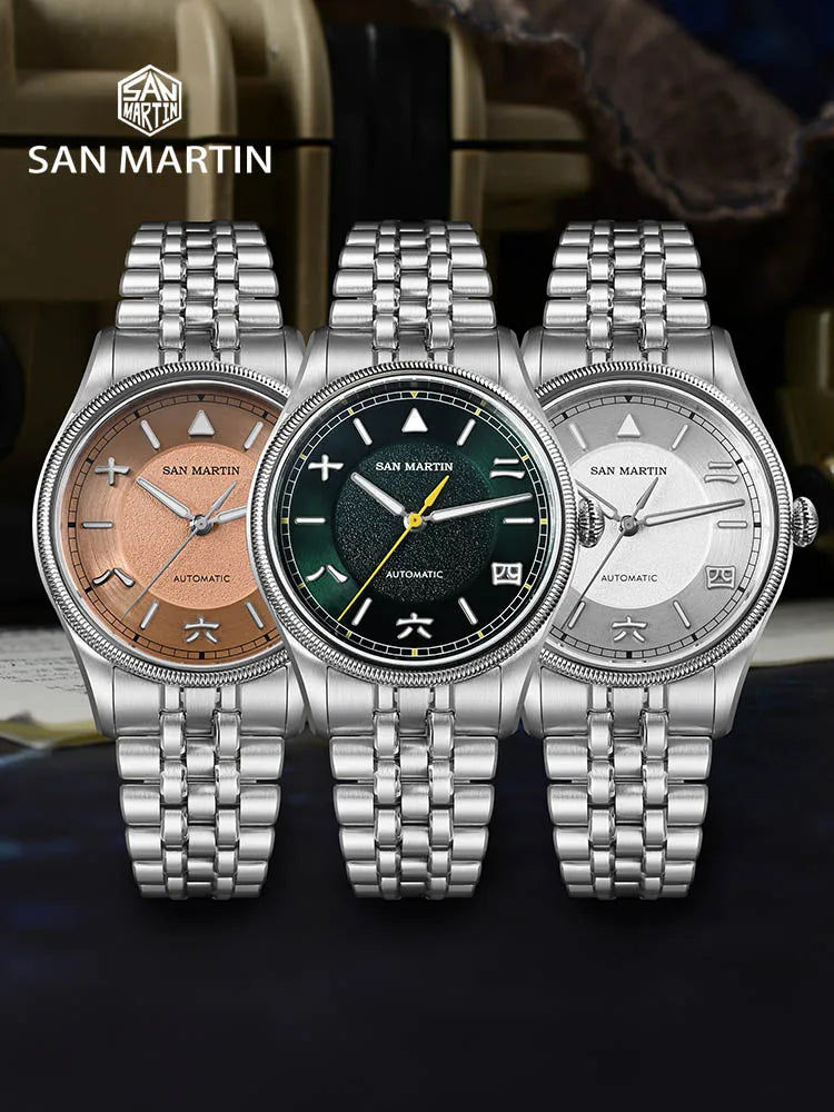 San Martin 39.5mm Men Pilot Watch YN55 Automatic Mechanical Aviation Watches Chinese Style Original Design SN0033 Field Reloj